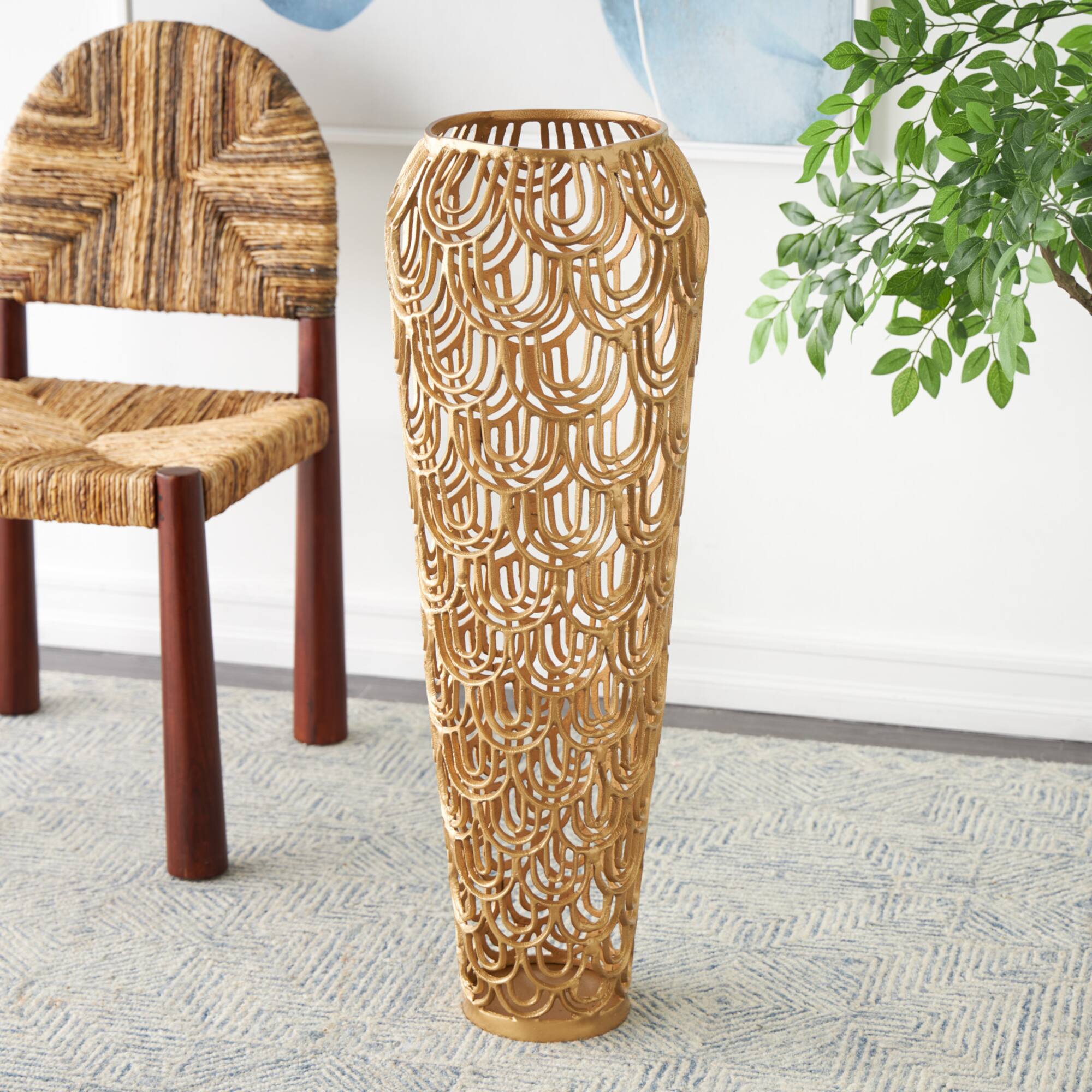 35" Gold Art Deco Arches Aluminum Vase
